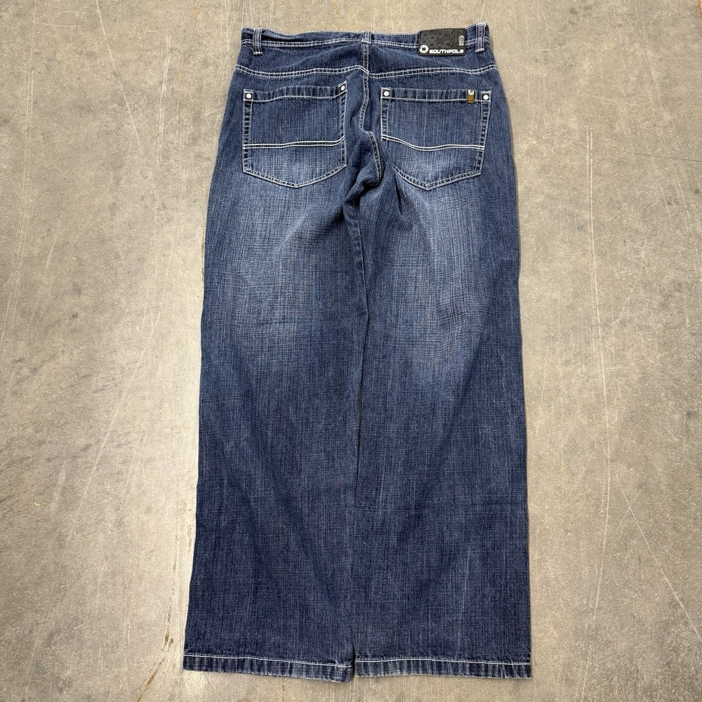 VINTAGE Southpole Jeans Mens Blue Denim Pants Y2K Baggy Brown Tab 38x32